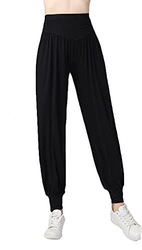 é€šç”¨ Women Casual Loose Pants Elastic Soft Odell Cotton Beach Pants Plus Size Dance Yoga Harem Pants (Black, 3XL)