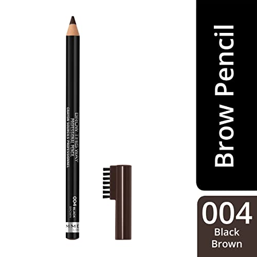 Rimmel Brow This Way Professional Eyebrow Pencil, Black Brown 004, 1.4 g