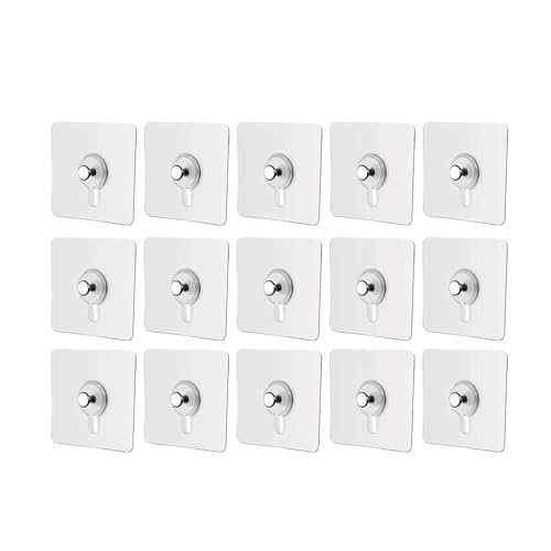 SKY-TOUCH Adhesive Wall Hooks : 18Pcs Transparent Heavy Duty Self-Sticking Hangers Without Nails, Waterproof & Rustproof for Kitchen Bathroom Home Office - Reusable No Damage Hooks (6x6cm, 4kg Load)