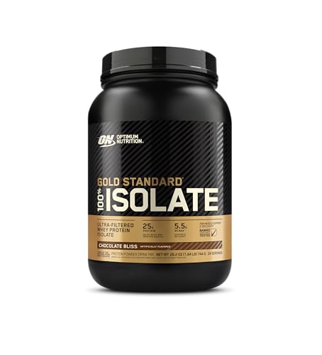 Optimum Nutrition (ON) Gold Standard 100% Isolate, 25 Grams of Protein, Hydrolyzed And Ultra-Filtered Whey Protein Isolate - Chocolate Bliss, 1.64 Lbs, 24 Servings (744 G)