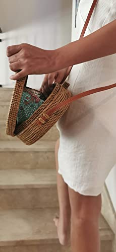 Ayra ethnic rattan cane sling bag with leather strap