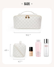 EACHY Travel Makeup Bag,Large Capacity Cosmetic Bags for Women,Waterproof Portable Pouch Open Flat Toiletry Bag Make up Organizer with Divider and Handle