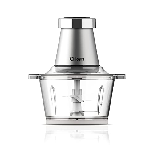 Clikon 2 Litre Electric Food Chopper/Meat Processor with Garlic Skin Peeler Attachment, 2 Speed Setting, Detachable Stainless Steel Quad Blades, 350 Watts, 2 Year Warranty, Silver