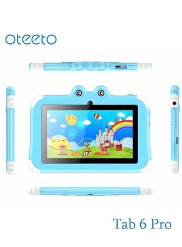 Oteeto TAB 6 Kids Tablet, 7-Inch IPS LCD Display, 4GB RAM + 128GB ROM, Android 13, Dual Camera, Black (Blue)