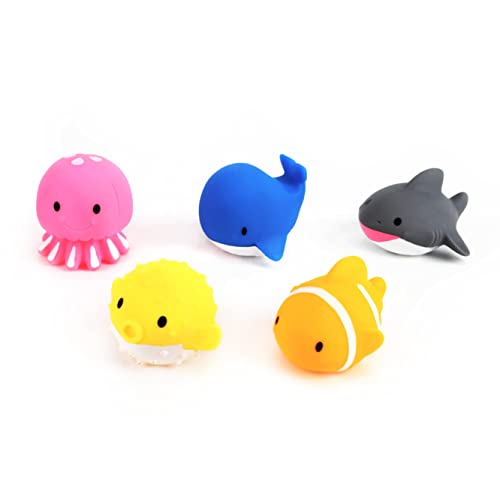 The Moon Brand Baby Sea Life Toys � 6Pcs Bath Fish Toys for Toddlers � Soft Baby Pool Accessories � Assorted Squeezable & Floating Aquatic Character Water Toys -Multi Color