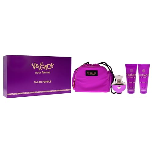 Versace Dylan Natural EDP Spray, Shower Gel, Body Lotion and Travel Bag 4-Piece Gift Set, Purple