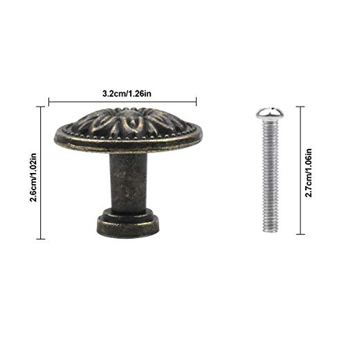 NATUCE 10PCS Antique Bronzy Flower Round Cabinet Knob, 32MM Vintage Drawer Knob, Kitchen Cabinet Cupboard Door Drawer Pull Knob, Retro Bronze Drawer Pull Handle, Hardware Knobs for Drawer Wardrobe
