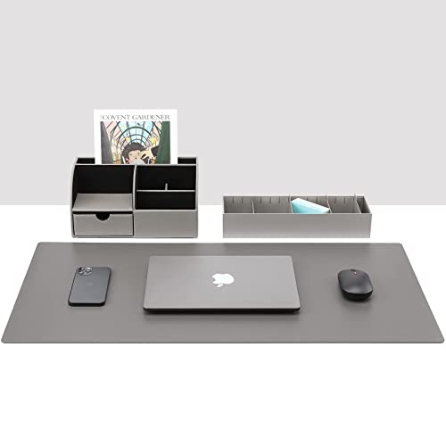 Vlando Desk Organizers with Drawer, Back to School Supplies for Desk Caddy Office Supplies with 5 Compartment Desktop Storage Holder with Drawer Organizer Section for Desk Accessories for Home(Gray)