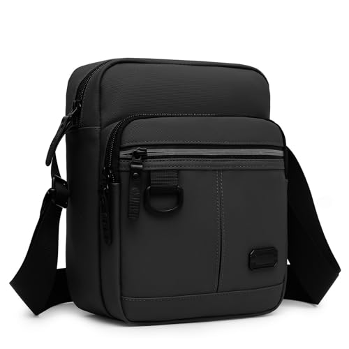 YILANJIN Men Shoulder Bag, Small Crossbody Bag Water-Resistant, Casual Sling Bag with 4 Zipper Compartments for Business, Travel, Cycling, Work