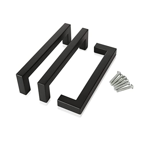 ELECDON 3Pack Black Square Cabinet Pull, ELECDON 5In Drawer Handle Stainless Steel Modern Hardware for Kitchen and Bathroom Cupboard Dresser Pulls