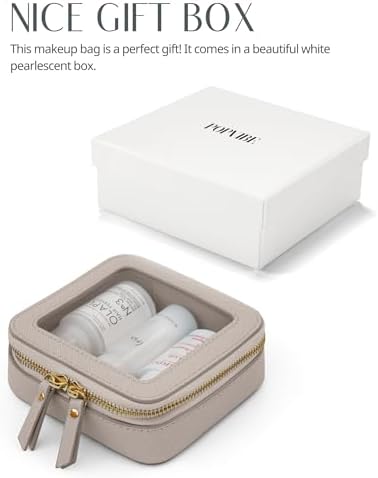 Small Cosmetic Bag for Purse Mini Makeup Bag for School Cute Clear Make Up Pouch for Travel Tiny Leather White Make Up Organizer Case for Backpack Toiletry Bag Waterproof Square Pouch with Zipper