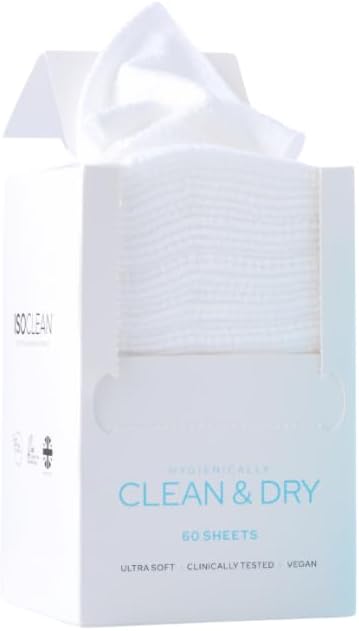ISOCLEAN Face Towel - Box of 60 Make Up Remover Wipes, Disposable Towels Made with Soft Organic Cotton, Gentle On Sensitive Skin, Ideal for Facial Cleansing and Removing Cosmetic Residue
