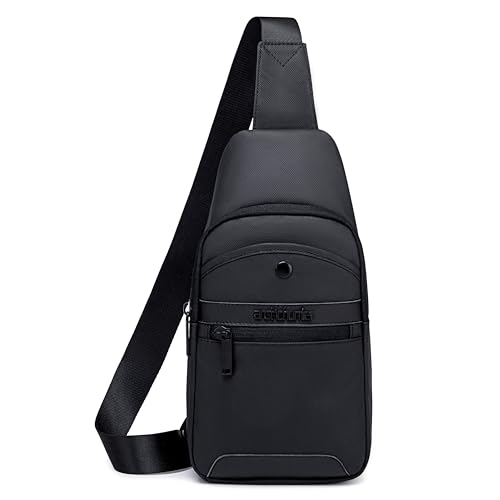 ah arctic hunter Sling bag for Men and Women, Water Resistant Durable small shoulder Daypack with built in Earphone jack and Shock proof Compartments, XB13001 (Black)