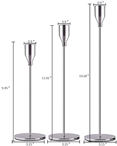 SUJUN Silver Candle Holders Set of 3 for Taper Candles, Decorative Candlestick Holder for Wedding, Dinning, Party, Fits 3/4 inch Thick Candle&Led Candles (Metal Candle Stand)