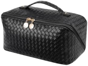 EACHY Travel Makeup Bag,Large Capacity Cosmetic Bags for Women,Waterproof Portable Pouch Open Flat Toiletry Bag Make up Organizer with Divider and Handle