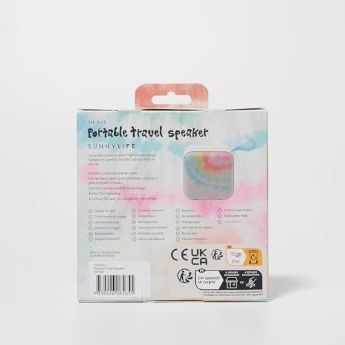 Sunny Life Portable Travel Speaker Tie Dye - Compact Bluetooth Speaker - Colorful Tie Dye Design - Lightweight & Wireless - Perfect for Outdoor Adventures, Travel, & Music On the Go