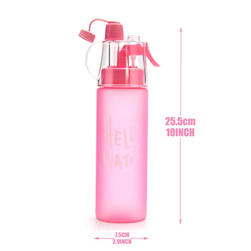 Emopeak 580ML Misting Water Bottle, 20OZ Sports Water Bottle with Spray Mist for Outdoor Hydration, BPA-Free Mist Water Bottle (Pink Frosted, 580ml/20oz)