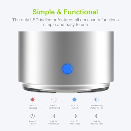 Travel Case Packed, Wireless Mini Bluetooth Speaker with Custom Bass Radiator. EWA A106, Small But Loud, The Next Generation of Portable Speakers for Home, Outdoors, Shower (Silver)1.89 * 1.57 inches