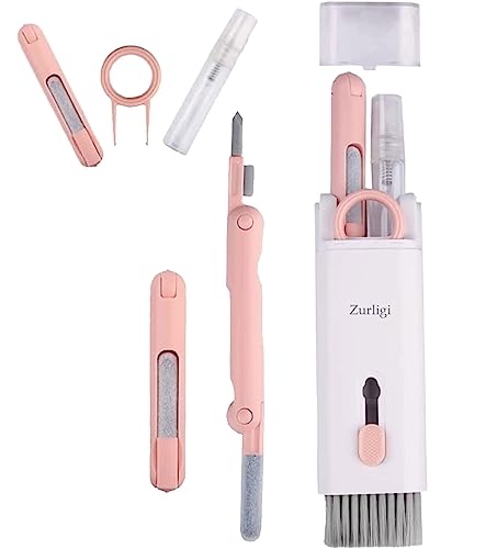 7-in-1 Cleaner Set, Laptop Screen Keyboard Earbud Cleaner Kit for Airpods MacBook iPad iPhone iPod, Multi-Function Cleaning Pen Brush Tool Key Remover for PC Monitor, Computer, Headphone (Pink)