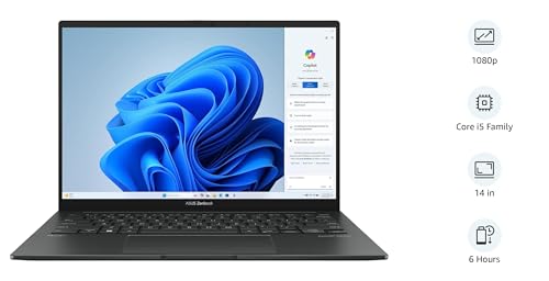 ASUS Zenbook 14 OLED Laptop 2024 14” WUXGA 1920 x 1200 Touchscreen, Intel Core Ultra 5 125H, 14-core, Intel Graphics, 8GB LPDDR5, 512GB SSD, Backlit Keyboard, Thunderbolt 4, Windows 11 Home