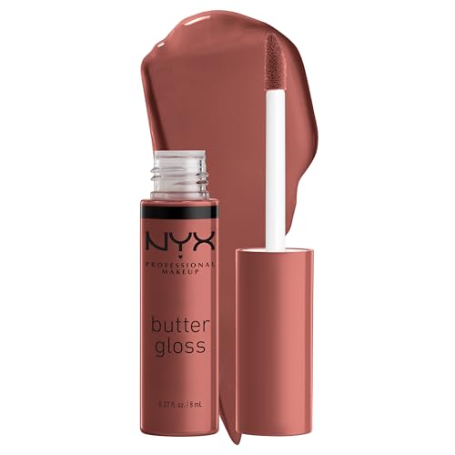 NYX PROFESSIONAL MAKEUP Butter Gloss, Non-Sticky Lip Gloss, Buttery Soft, Silky Smooth and Creamy, Sheer to Medium Coverage - Shade: Praline (Deep Nude)