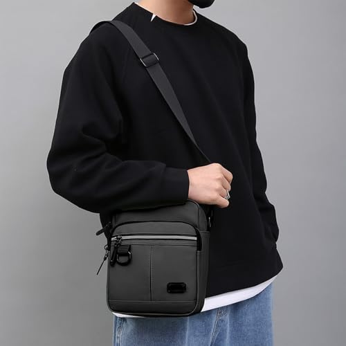 YILANJIN Men Shoulder Bag, Small Crossbody Bag Water-Resistant, Casual Sling Bag with 4 Zipper Compartments for Business, Travel, Cycling, Work