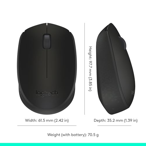 Logitech M171 Wireless Mouse for PC, Mac, Laptop, 2.4 GHz with USB Mini Receiver, Optical Tracking, 12-Months Battery Life, Ambidextrous - Black