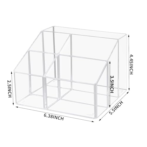 Acrylic Desk Organizer, Clear Pen Holder and Pencil Holder Display Stand, Office Supplies Accessories, 5 Compartments Stationary Pen Organizer for Office School Home Makeup Desktop Organization