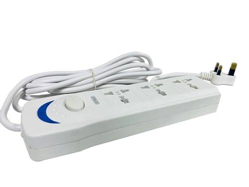 Unipower EX-1242 Power Socket with 3 Way Outlets and Extension Cord, 3 Meter Length, White