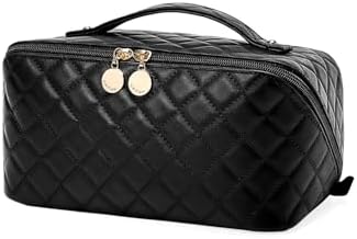 EACHY Travel Makeup Bag,Large Capacity Cosmetic Bags for Women,Waterproof Portable Pouch Open Flat Toiletry Bag Make up Organizer with Divider and Handle