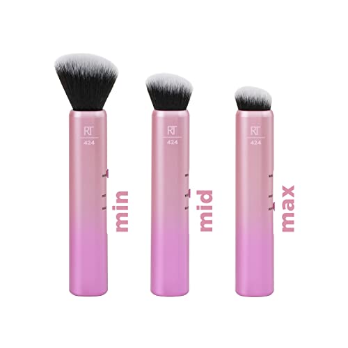 Real Techniques Custom Contour 3-in-1 Brush, Slide For Bronzer and Contour, 3 Settings Sheer, Medium, or Focused Application, Travel Friendly, On-The-Go, 1 Count