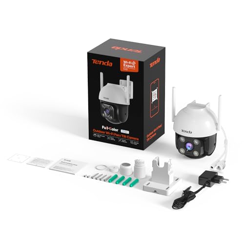 Tenda Outdoor PTZ Security Wi-Fi Camera with 2 way audio, AI human detection& Alarm, 360° all-round view, IP65 Weatherproof, 30m Color Night Vision, APP Cloud & SD Card Storage, work with Alexa, CH3