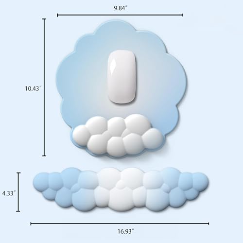 2 Piece Gradient Color Cloud Keyboard Wrist Rest and Mouse Wrist Rest Set Cloud Wrist Rest,Wrist Rest for Computer Keyboard Cute Desk Accessories for Computer/Laptop/Gaming (Sky Blue Gradient)
