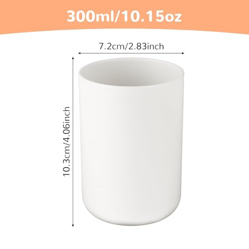 Toothbrush Tumbler Cup, 2 Pcs 300ml/10oz White Reusable Toothpaste Toothbrush Holder Cups for Home Bathroom Kitchen Travel Camping, Plastic Mouthwash Mug Set for Women Men, 10.3x7.2 cm/4.05x2.83 inch