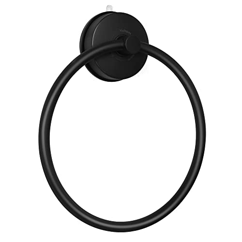 YOHOM Bathroom Towel Holder Suction Hand Towel Ring Stainless Steel Vacuum Towel Hanger Bath Round Towel Holder Suction Cup Bathroom Hanger Wall Towel Rack Wall Mounted Kitchen No Drill Matte Black