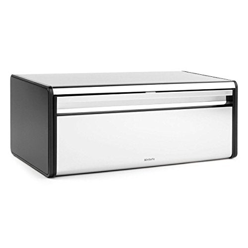 Brabantia Fall Front Bread Box - Brilliant Steel with Black Sides, 163463