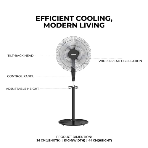 Nikai 16 Inch Pedestal Fan, 45 Watts Power, T" Class Motor, High-Performance Copper Motor, Wide Angle Oscillation, 5 Leaf "AS" Blades, 3 Speeds, Energy-Efficient, Ideal for Home & Office - NPF1631T