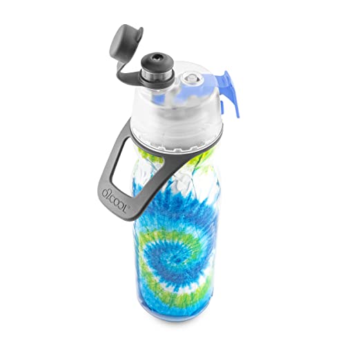O2COOL Mist 'N Sip Misting Water Bottle 2-in-1 Mist And Sip Function With No Leak Pull Top Spout (Tie Dye Blue)