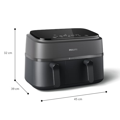 Philips Dual Basket AirFryer 3000 Series - 2750W, 9L Capacity, 2 Basket Drawers, 8 Presets Touchscreen, Black - NA350/00