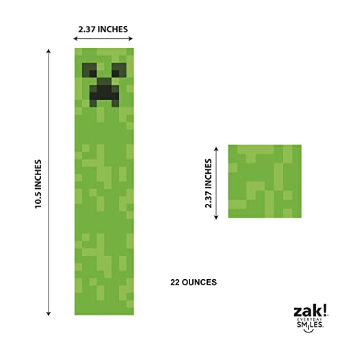 Zak Designs Minecraft Creeper Square Shaped Water Bottle with Screw-on Lid, Durable Material Water Bottle Has Break Resistant Design (22oz, Plastic, Non BPA)