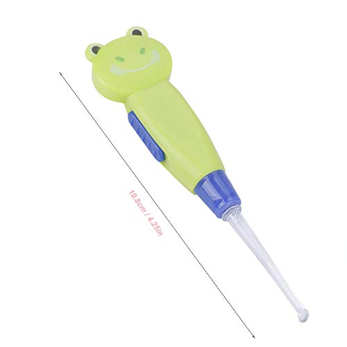 Nurnesy Electronic Ear Picker,Cute Cartoon LED Flashlight Earpick Earwax Remover with Scoop Tweezers Cleaner Care Tool (Green Frog Style)