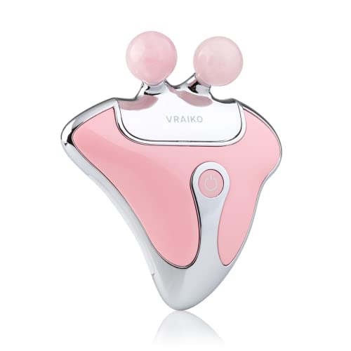 VRAIKO GemGlow Jade Roller and Gua Sha Device, 4-in-1 Gua Sha Face Tools, Face Massager with Red Light Therapy and Heat, Muscle Relaxation, Relieves Fine Lines and Wrinkles (Rose Quartz)