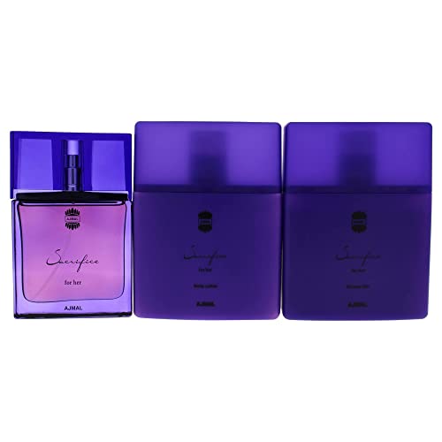 Ajmal Sacrifice Women 3 Pc Gift Set 1.7oz EDP Spray, 7.5oz Shower Gel, 7.5oz Body Lotion