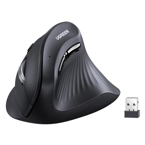 UGREEN Ergonomic Mouse, Vertical Wireless Mouse, 2.4GHz Optical Bluetooth Mice, 4 Adjustable DPI 1000/1600/2000/4000 Levels, 5 Buttons Mice for Laptop, PC, Chromebook, Desktop, Notebook etc, Black