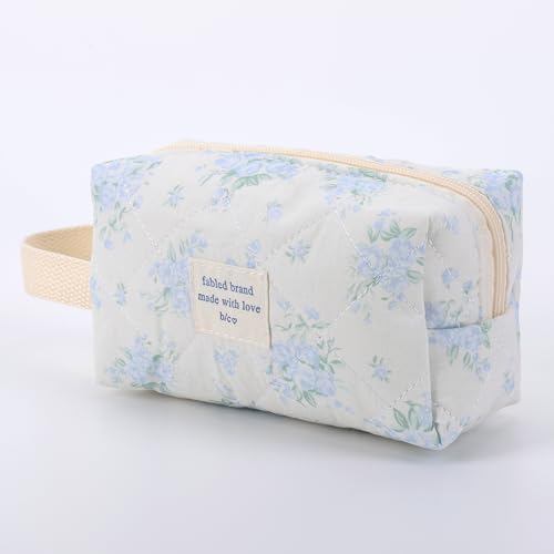 Lushandy 3 Pcs Quilted Floral Makeup Bag Set Cute Cosmetic Bag Coquette Aesthetic Makeup Bag Large Travel Makeup Organizer Toiletry Bag