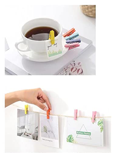 100PCS Colored Mini Tiny Wooden Clothespins, Small Sturdy Clothespins for Dry Laundry on Clothesline, Bag Clips, Crafts, Photos, Home, School