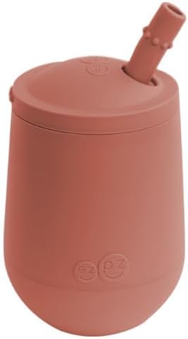 ezpz Mini Cup + Straw Training System - 100% Silicone Training Sippy Cup for Infants + Toddlers - Designed by a Pediatric Feeding Specialist (Blush)