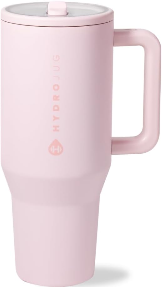 HydroJug Traveler - Modern 40 oz Tumbler with Handle & Simple Flip Straw - Car Cup Holder Friendly, Leak Resistant Water Bottle-Reusable Insulated Stainless Steel & Rubber Base - Gifts for Women & Men