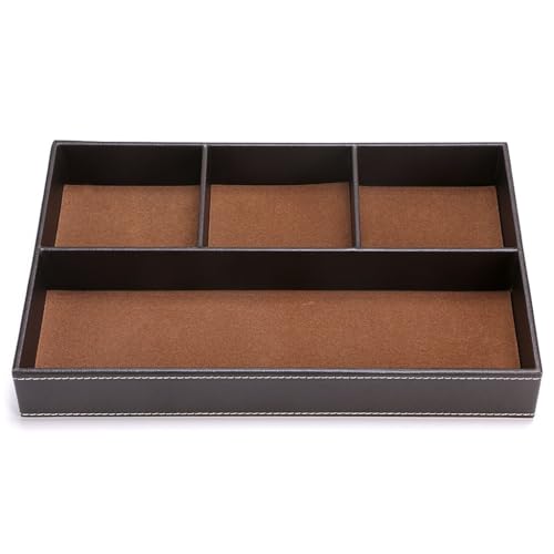Tazweeq 4 slots Desk Drawer Organizer,PU Leather Drawer Storage Organizer Divider for Office Desk Supplies Value Collection and Accessories Multi-Purpose Storage Desktop Organizer Tray(Brown)
