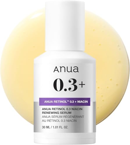 ANUA Retinol 0.3 Niacin Renewing Serum, For Anti-Aging with Hydration, Textured & Glass skin, 5% Niacinamide, Retinol For Face, Gentle for Beginner, Korean Skin Care, 30ml /1.01 fl.oz.